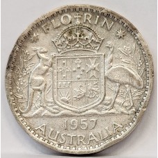AUSTRALIA 1957 . FLORIN . ERROR . ALL JAMMED UP